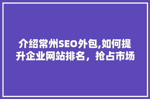 介绍常州SEO外包,如何提升企业网站排名，抢占市场先机