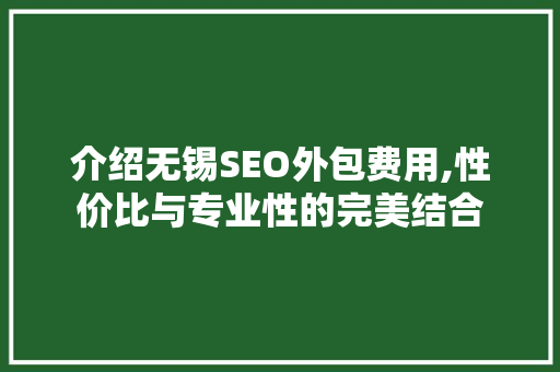 介绍无锡SEO外包费用,性价比与专业性的完美结合