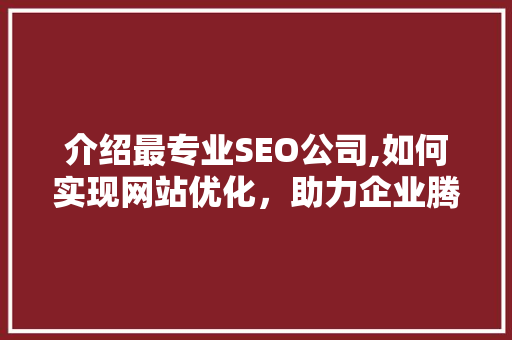 介绍最专业SEO公司,如何实现网站优化，助力企业腾飞