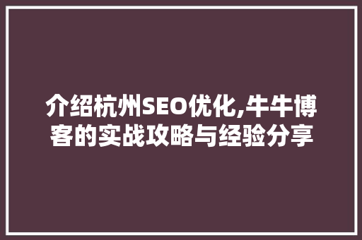 介绍杭州SEO优化,牛牛博客的实战攻略与经验分享
