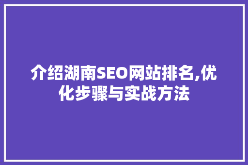 介绍湖南SEO网站排名,优化步骤与实战方法
