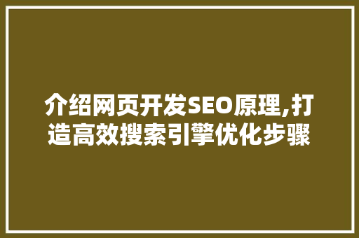 介绍网页开发SEO原理,打造高效搜索引擎优化步骤