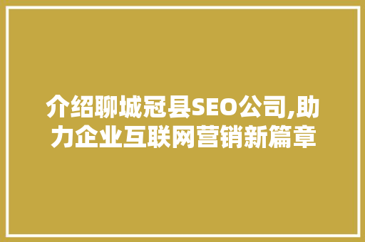 介绍聊城冠县SEO公司,助力企业互联网营销新篇章