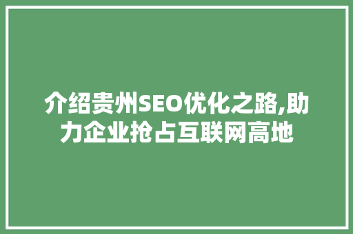 介绍贵州SEO优化之路,助力企业抢占互联网高地