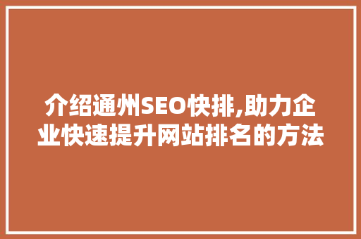 介绍通州SEO快排,助力企业快速提升网站排名的方法