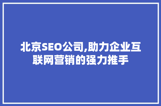 北京SEO公司,助力企业互联网营销的强力推手