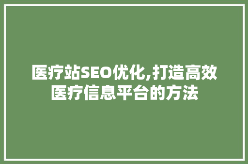 医疗站SEO优化,打造高效医疗信息平台的方法