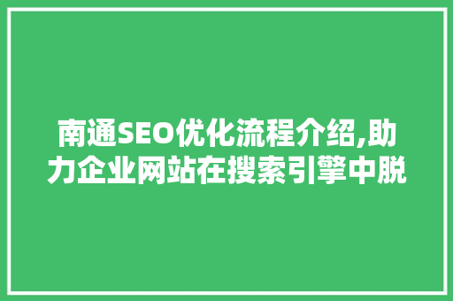 南通SEO优化流程介绍,助力企业网站在搜索引擎中脱颖而出