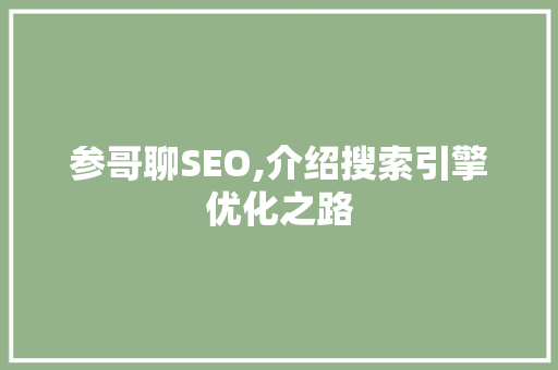 参哥聊SEO,介绍搜索引擎优化之路