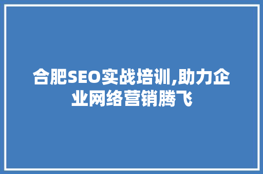 合肥SEO实战培训,助力企业网络营销腾飞