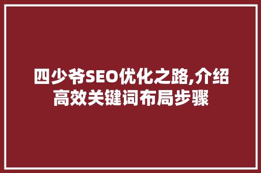 四少爷SEO优化之路,介绍高效关键词布局步骤