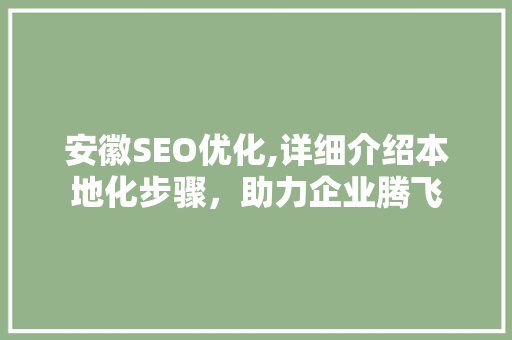 安徽SEO优化,详细介绍本地化步骤，助力企业腾飞