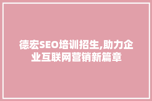 德宏SEO培训招生,助力企业互联网营销新篇章