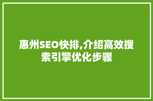 惠州SEO快排,介绍高效搜索引擎优化步骤