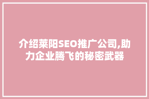 介绍莱阳SEO推广公司,助力企业腾飞的秘密武器