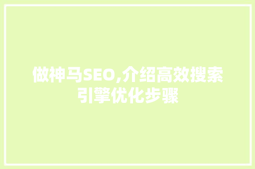 做神马SEO,介绍高效搜索引擎优化步骤