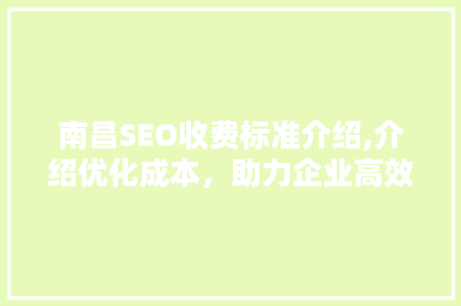南昌SEO收费标准介绍,介绍优化成本，助力企业高效营销