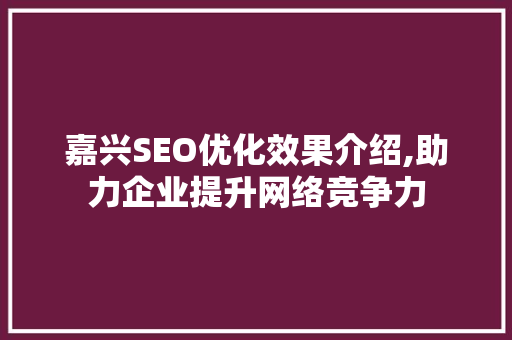 嘉兴SEO优化效果介绍,助力企业提升网络竞争力