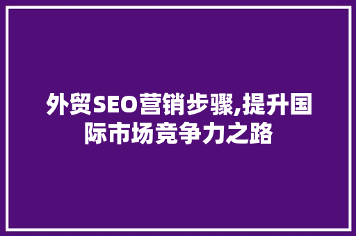 外贸SEO营销步骤,提升国际市场竞争力之路