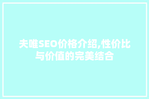 夫唯SEO价格介绍,性价比与价值的完美结合