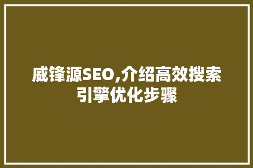 威锋源SEO,介绍高效搜索引擎优化步骤