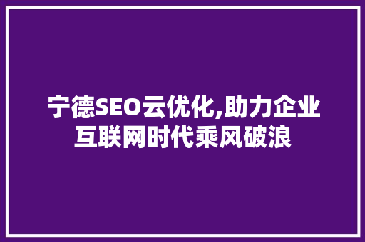 宁德SEO云优化,助力企业互联网时代乘风破浪