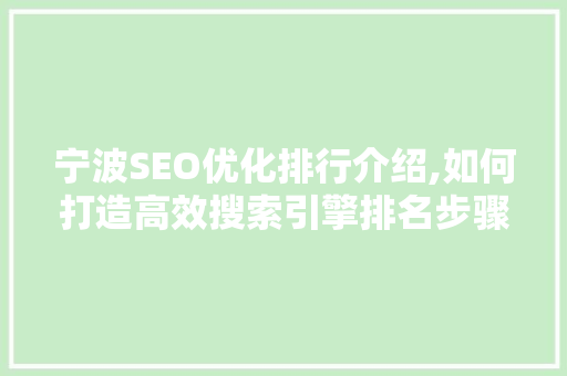 宁波SEO优化排行介绍,如何打造高效搜索引擎排名步骤