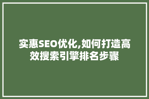 实惠SEO优化,如何打造高效搜索引擎排名步骤