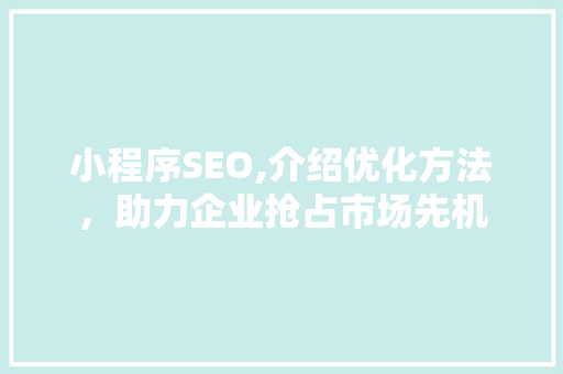小程序SEO,介绍优化方法，助力企业抢占市场先机