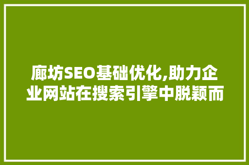 廊坊SEO基础优化,助力企业网站在搜索引擎中脱颖而出