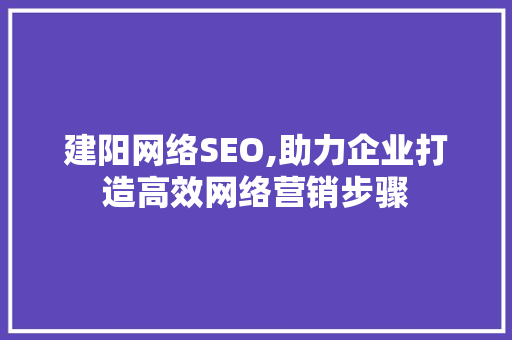 建阳网络SEO,助力企业打造高效网络营销步骤