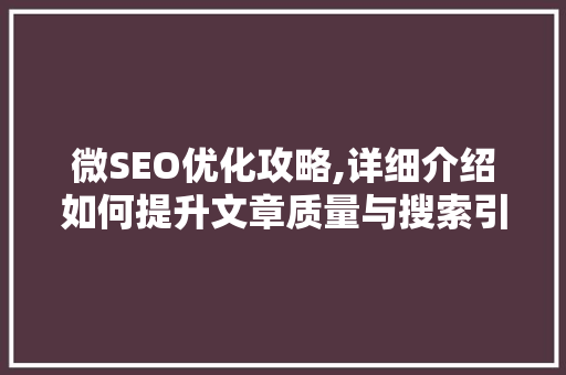 微SEO优化攻略,详细介绍如何提升文章质量与搜索引擎排名