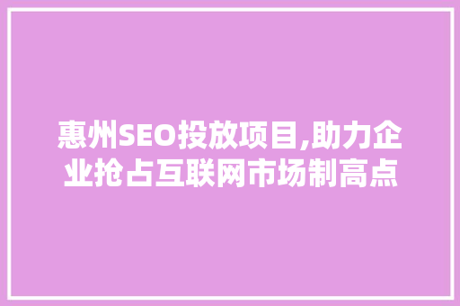 惠州SEO投放项目,助力企业抢占互联网市场制高点