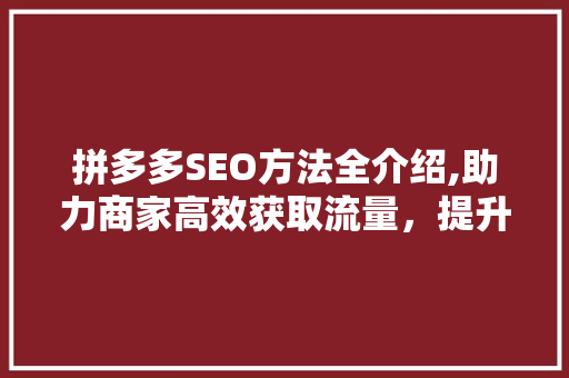 拼多多SEO方法全介绍,助力商家高效获取流量，提升转化率
