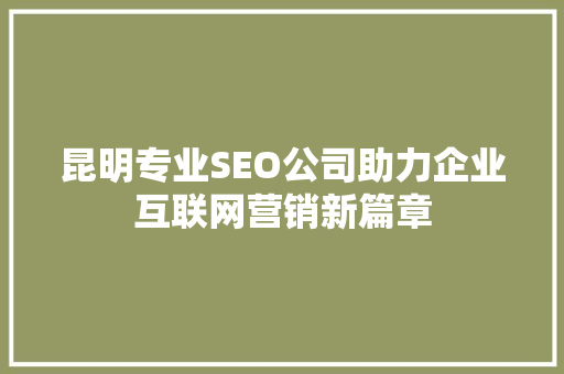 昆明专业SEO公司助力企业互联网营销新篇章