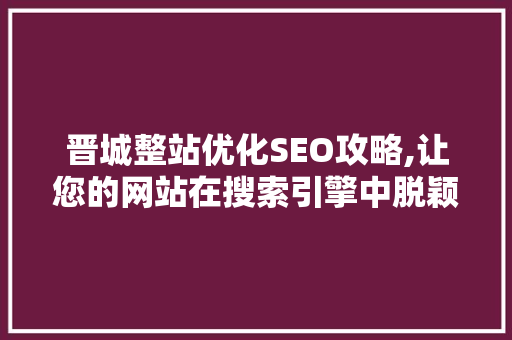 晋城整站优化SEO攻略,让您的网站在搜索引擎中脱颖而出