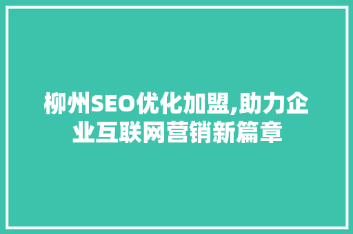 柳州SEO优化加盟,助力企业互联网营销新篇章
