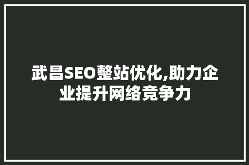 武昌SEO整站优化,助力企业提升网络竞争力