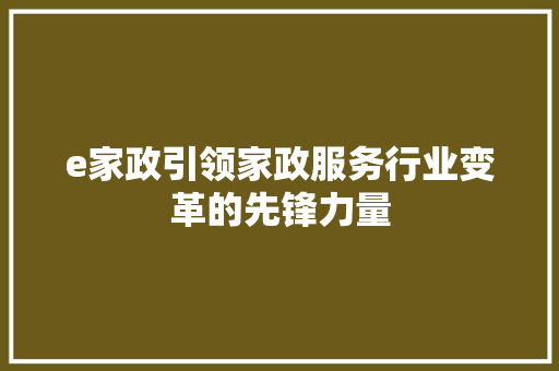 e家政引领家政服务行业变革的先锋力量