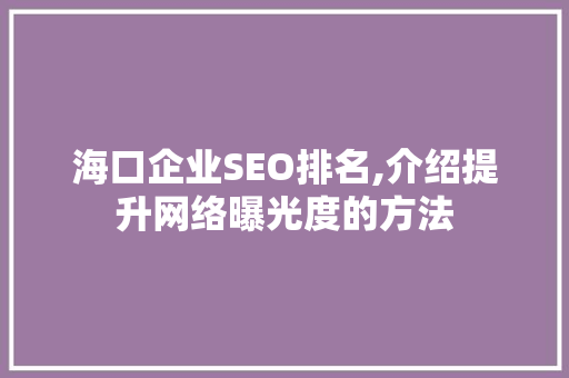 海口企业SEO排名,介绍提升网络曝光度的方法
