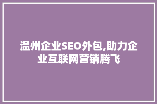 温州企业SEO外包,助力企业互联网营销腾飞