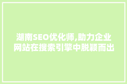 湖南SEO优化师,助力企业网站在搜索引擎中脱颖而出