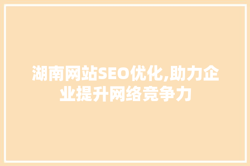 湖南网站SEO优化,助力企业提升网络竞争力