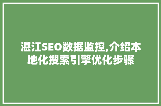 湛江SEO数据监控,介绍本地化搜索引擎优化步骤