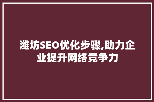 潍坊SEO优化步骤,助力企业提升网络竞争力