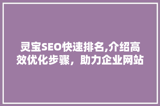 灵宝SEO快速排名,介绍高效优化步骤，助力企业网站脱颖而出