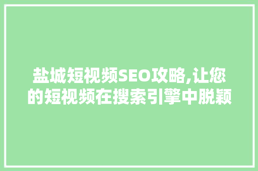 盐城短视频SEO攻略,让您的短视频在搜索引擎中脱颖而出