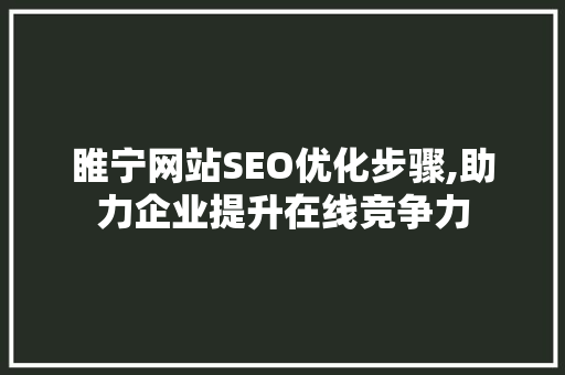 睢宁网站SEO优化步骤,助力企业提升在线竞争力