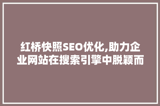 红桥快照SEO优化,助力企业网站在搜索引擎中脱颖而出