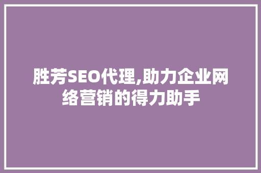 胜芳SEO代理,助力企业网络营销的得力助手